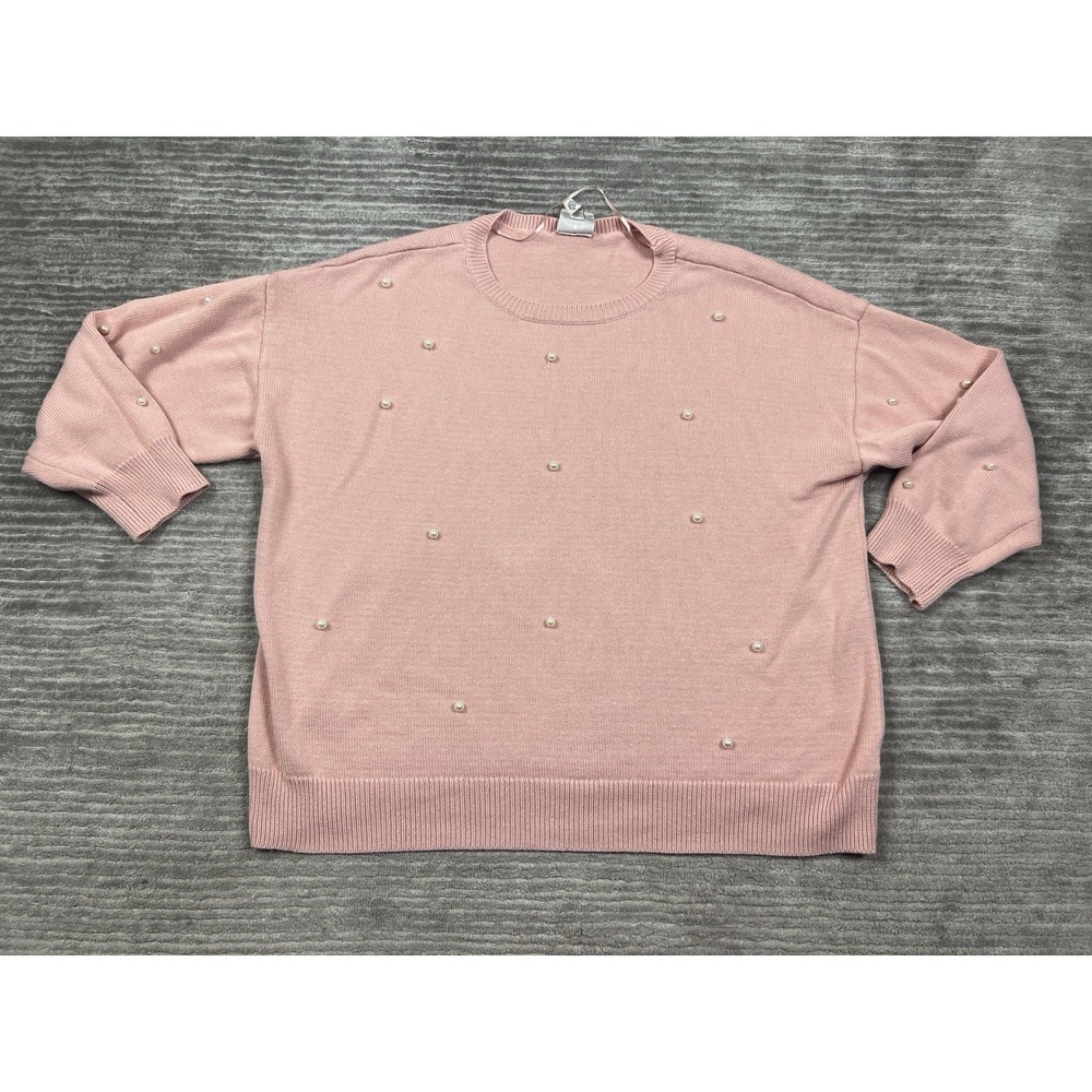 St Johns Bay Sweater Womens 3X Pink Long Sleeve Pearl Beaded Cotton Blend